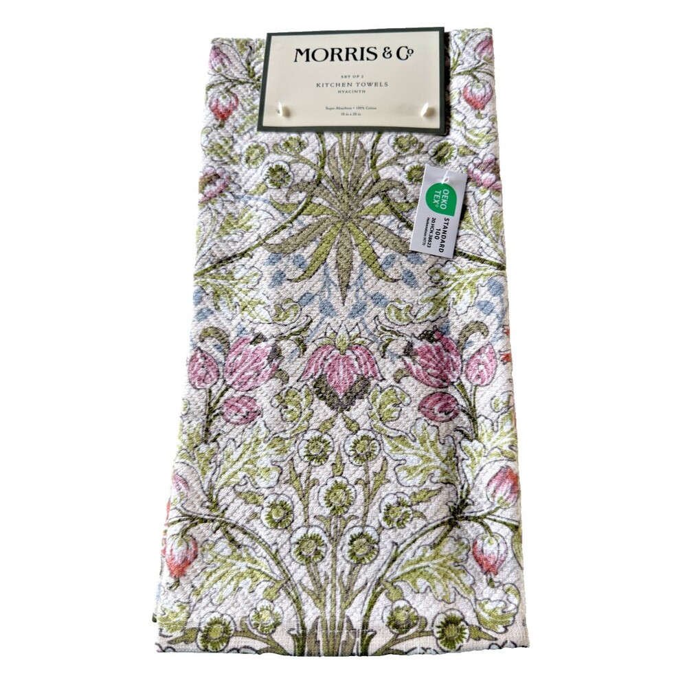 William Morris & Co Hyacinth Kitchen Dish Towels 100% Cotton Set of 2 Holiday - Picture 2 of 4